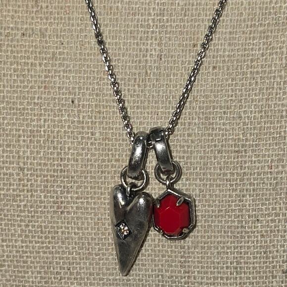 Kendra Scott Silver Necklace with Red Heart Charm Pendant - Picture 1 of 7